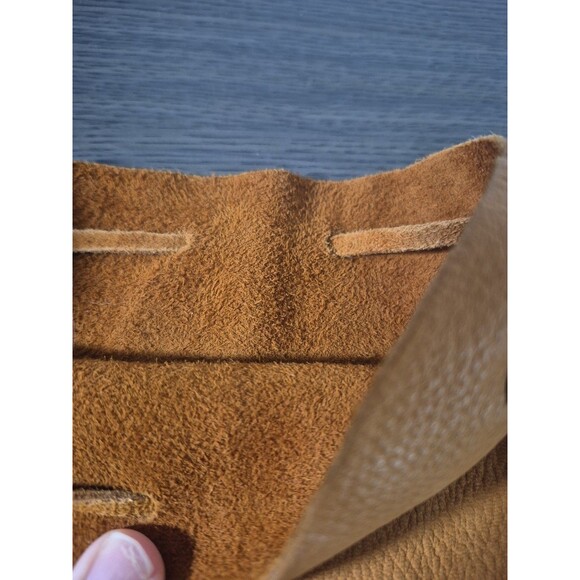 Vintage Genuine Leather Drawstring Pouch Camel Tan Color With Wooden Bead Accent - Picture 7 of 16